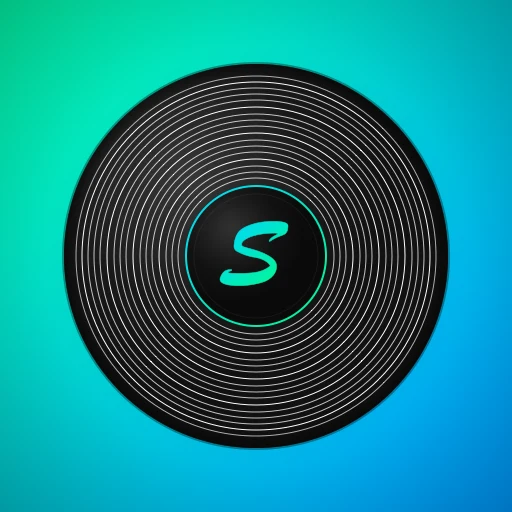 Songmaster-App-Logo: schwarze Schallplatte mit einem
                      geschwungenen S auf dem Label